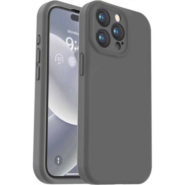 iPhone 16 Pro Max Gummibelagt Skal med Kameraskydd Liquid V2 - Grå