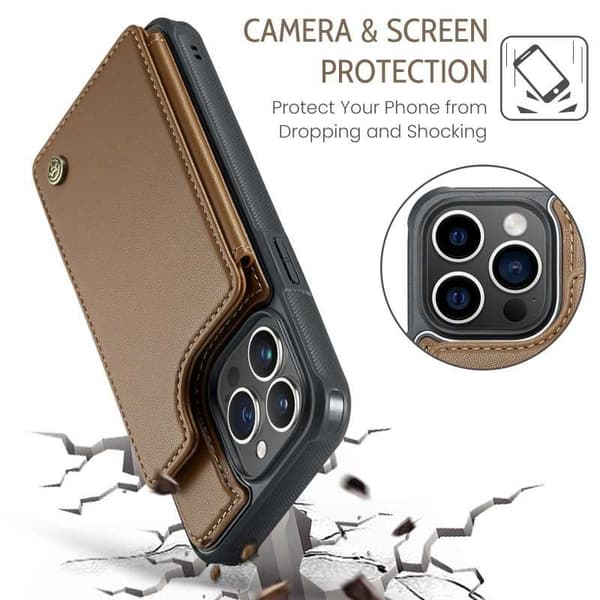 CaseMe Stöttåligt Skal Korthållare Stativ 4-Fack iPhone 16 Pro Max Brun