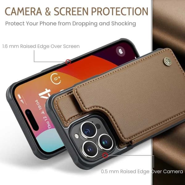 CaseMe Stöttåligt Skal Korthållare Stativ 4-Fack iPhone 16 Pro Max Brun