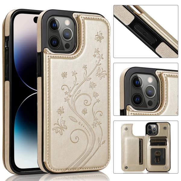 iPhone 15 Pro Max Stöttåligt Skal Korthållare 3-FACK Flippr V2 - Guld