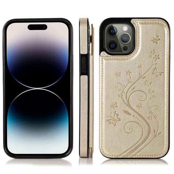 iPhone 15 Pro Max Stöttåligt Skal Korthållare 3-FACK Flippr V2 - Guld