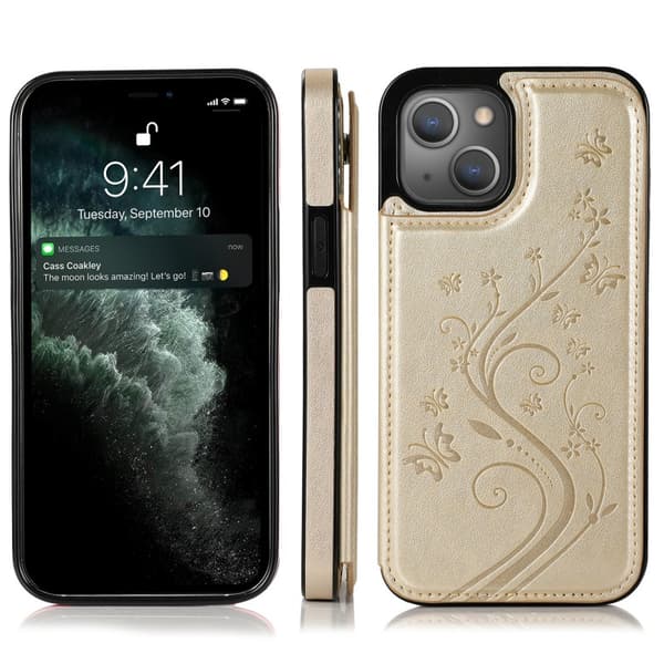 iPhone 13 Mini Stöttåligt Skal Korthållare 3-FACK Flippr V2 - Guld
