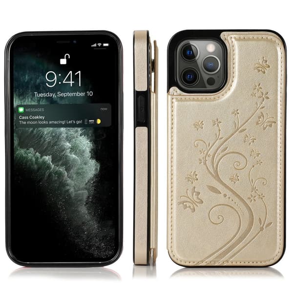 iPhone 13 Pro Max Stöttåligt Skal Korthållare 3-FACK Flippr V2 - Guld