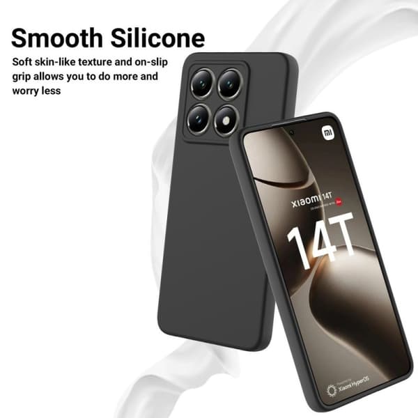 Xiaomi 14T Gummibelagd Mattsvart Silikon Skal Kameraskydd Liquid - Svart