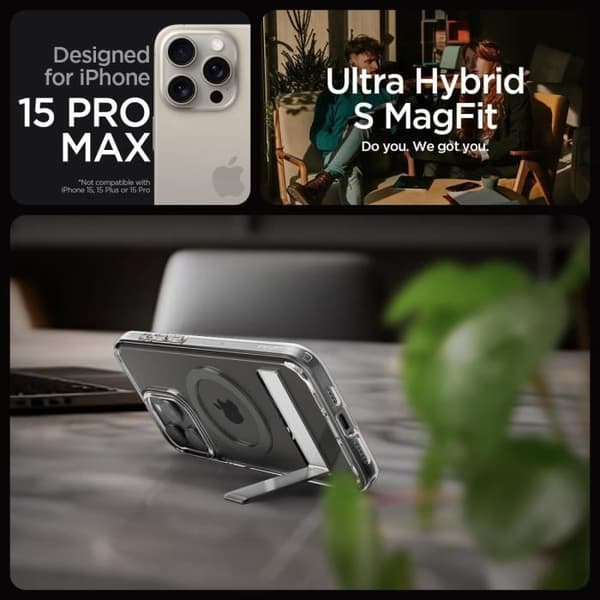 Coque - SPIGEN - iPhone 15 Pro Max - Grafit - Kickstand - Ultra Hybrid S MagFit
