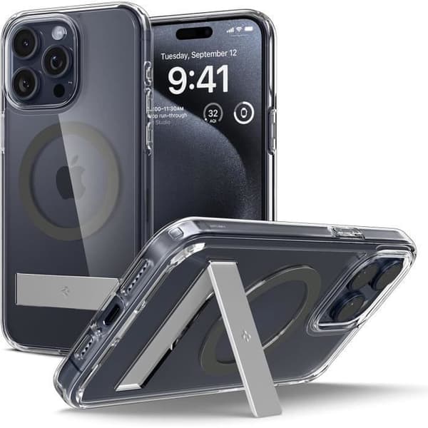 Coque - SPIGEN - iPhone 15 Pro Max - Grafit - Kickstand - Ultra Hybrid S MagFit