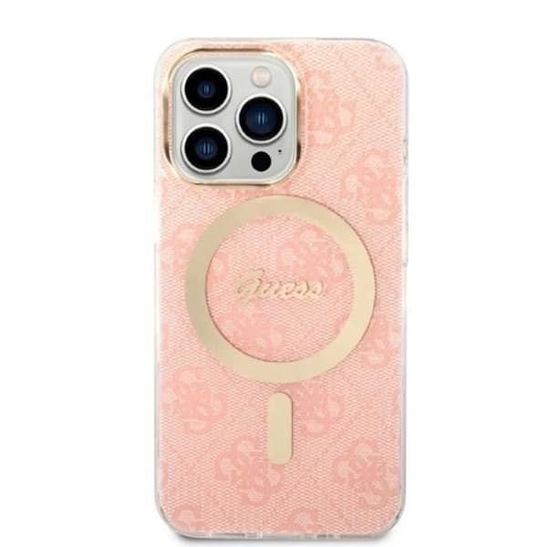 Guess Bundle Pack MagSafe 4G - Skalset för iPhone 13 Pro + MagSafe laddare (Rosa/Guld) - 3666339103026