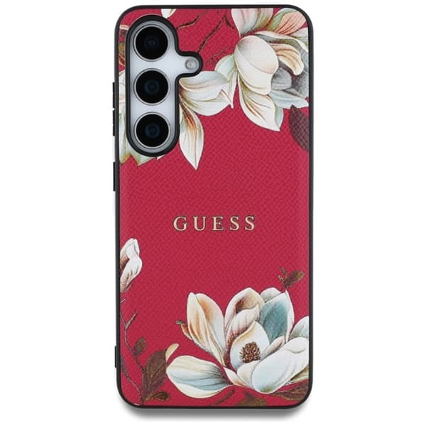 Guess Grained Flower MagSafe cover Samsung Galaxy S25 - Fuchsia
