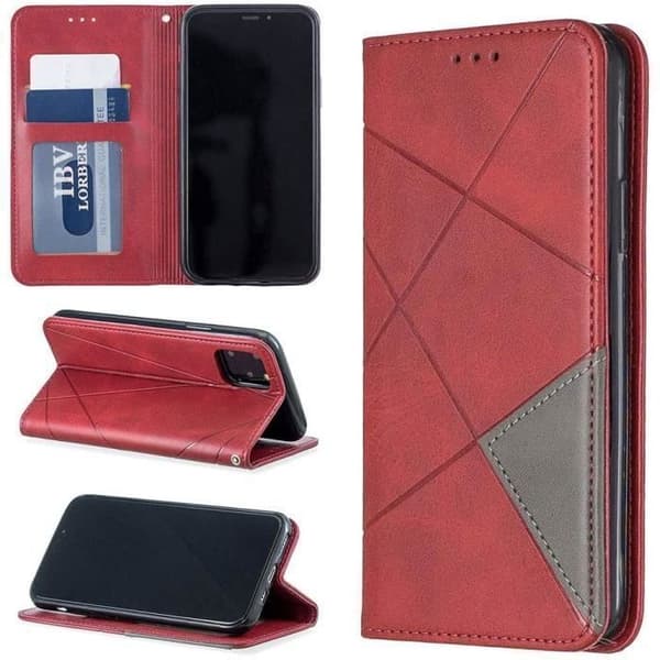 iPhone 11 Pro-fodral, enfärgad rombmönster Inbyggd magnetisk flip-design med stativfunktion Fodralskydd CuiD1653 Grå