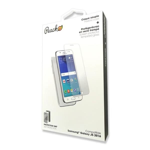 PEACH skärmskydd i härdat glas + genomskinligt silikonfodral för Samsung J5