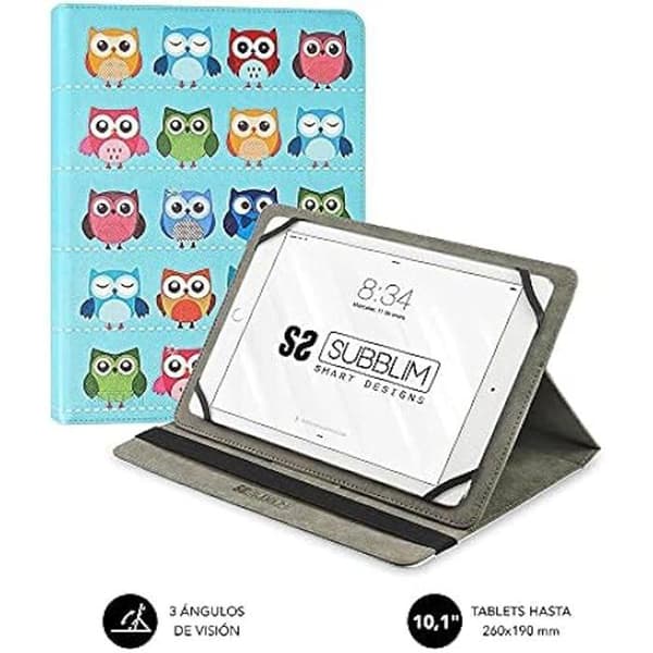 SUBBLIM Universalfodral för Owls Tablet från 9,6" till 11" tum, elastisk remstängning, tre visningsvinklar, system