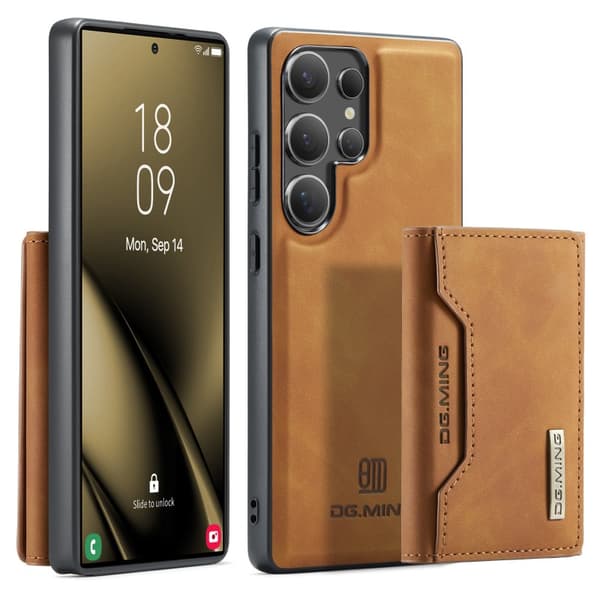 8-FACK Samsung S25 Ultra Stöttåligt Skal med Magnetisk Korthållare DG.MING Detach - Khaki