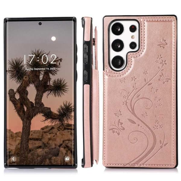 Samsung S25 Ultra Stöttåligt Skal Korthållare 3-FACK Flippr V2 - Roseguld