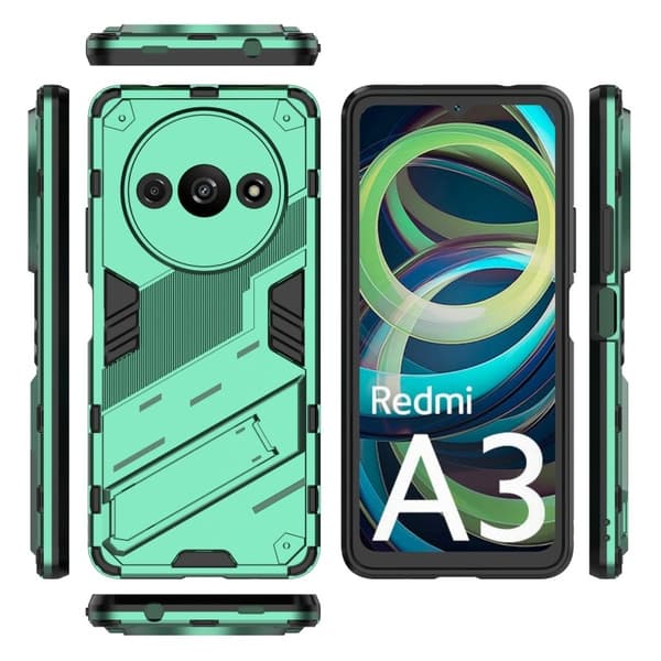 Redmi A3 Stöttåligt Skal med Kickstand ThinArmor V2 - Grön