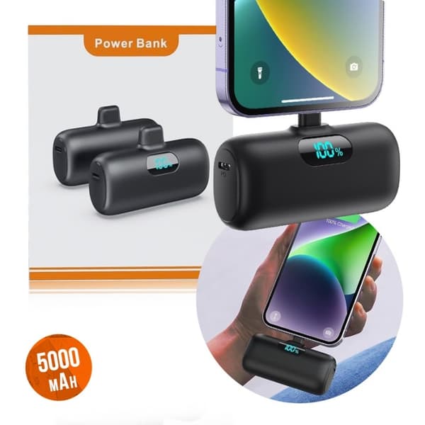 Mini Power Bank 5000mAh – 15W med Lightning-kontakt och LCD-display