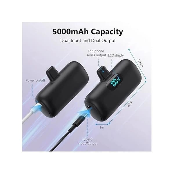 Mini Power Bank 5000mAh – 15W med Lightning-kontakt och LCD-display