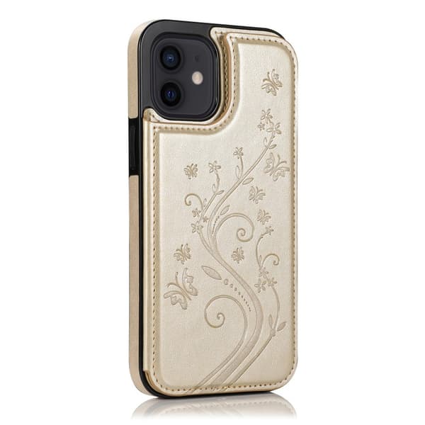 iPhone 12 Mini Stöttåligt Skal Korthållare 3-FACK Flippr V2 - Guld