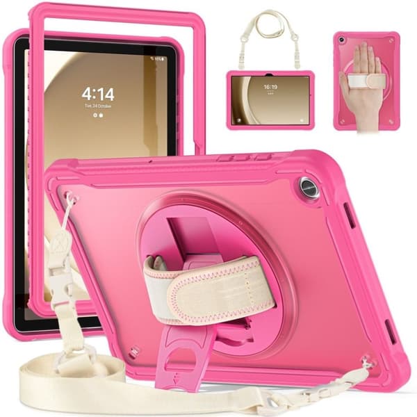 Samsung Galaxy Tab A9 Plus Case with Hand and Shoulder Band - Pink