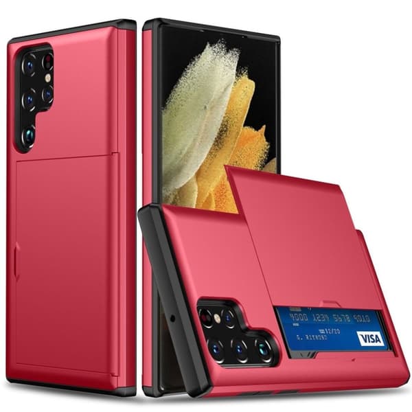 Samsung Galaxy S23 Ultra Skal med glidkortshållare - Röd