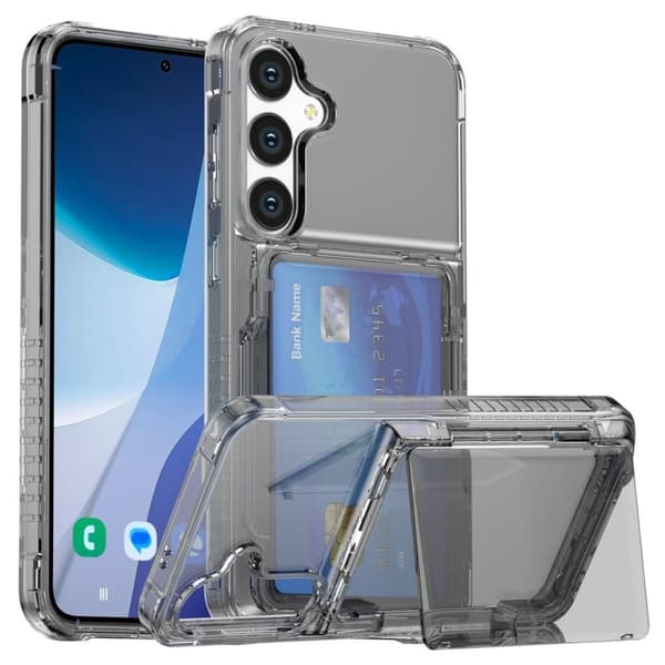 Samsung Galaxy S25 Plus Skal  med kortfack och stativ - Transparent Svart