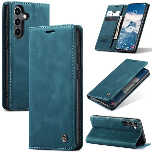 CASEME Samsung Galaxy S24 FE Plånboksfodral i matt konstläder - Blå