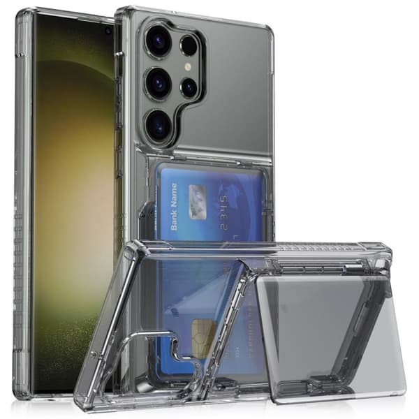 Samsung Galaxy S25 Ultra Skal  med kortfack och stativ - Transparent Svart