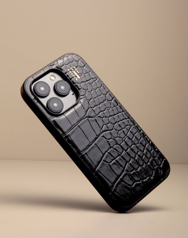 Vegan Leather Case MagSafe iPhone 13 / 14 / 15 / 16e Black Croco