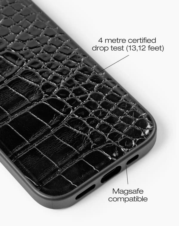 Vegan Leather Case MagSafe iPhone 13 / 14 / 15 / 16e Black Croco