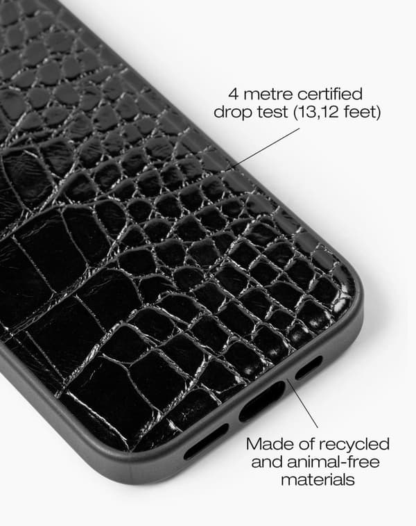Vegan Leather Case iPhone 14 Pro Black Croco