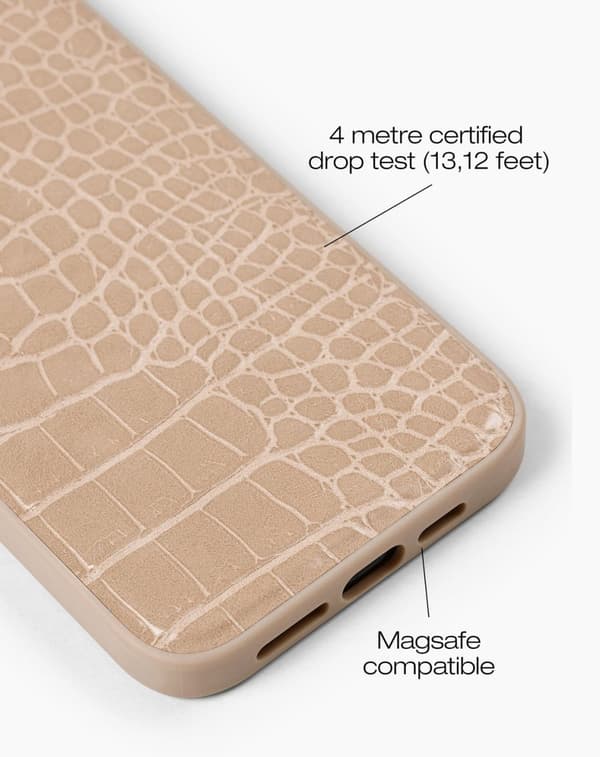 Vegan Leather Case MagSafe iPhone 15 Pro Max Warm Beige Croco