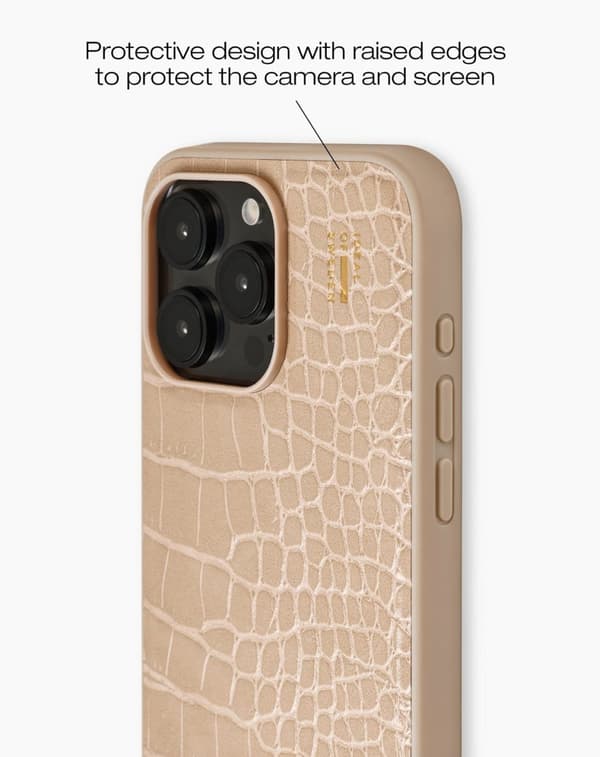 Vegan Leather Case MagSafe iPhone 15 Pro Max Warm Beige Croco