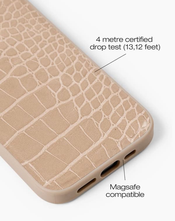 Vegan Leather Case MagSafe iPhone 15 Pro Warm Beige Croco