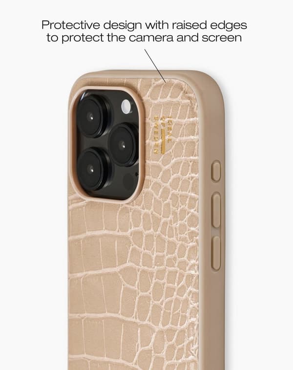 Vegan Leather Case MagSafe iPhone 15 Pro Warm Beige Croco