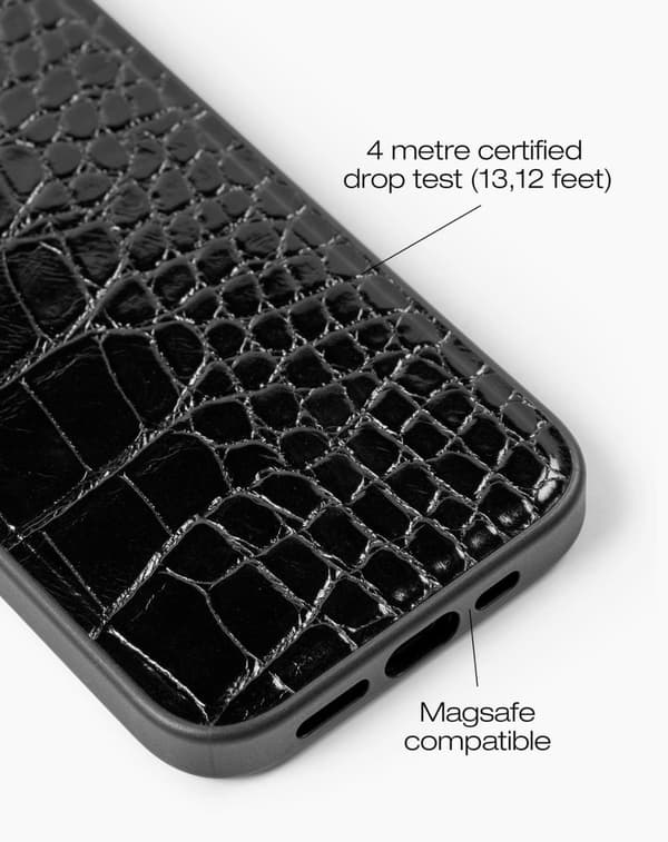Vegan Leather Case MagSafe iPhone 15 Pro Black Croco