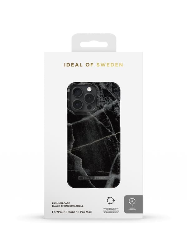 Printed Case MagSafe iPhone 15 Pro Max Black Thunder Marble