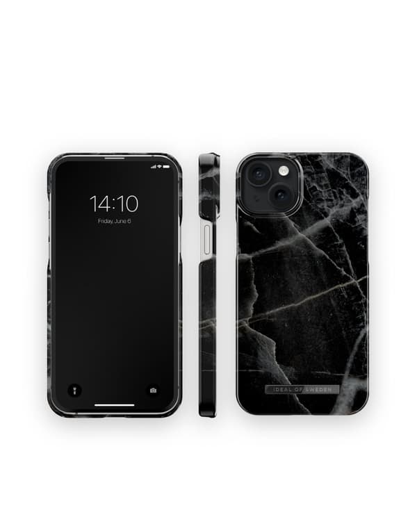 Printed Case MagSafe iPhone 15 Plus Black Thunder Marble