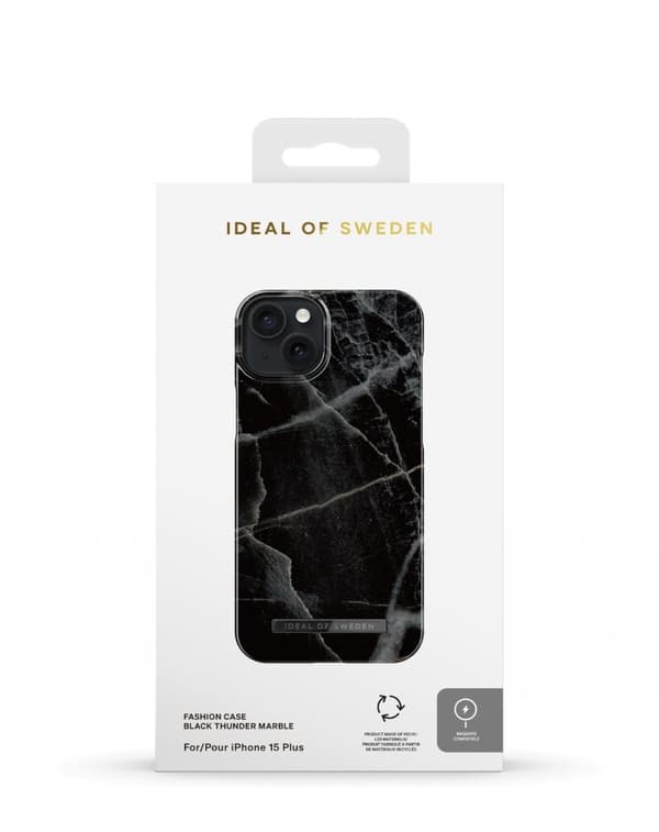 Printed Case MagSafe iPhone 15 Plus Black Thunder Marble