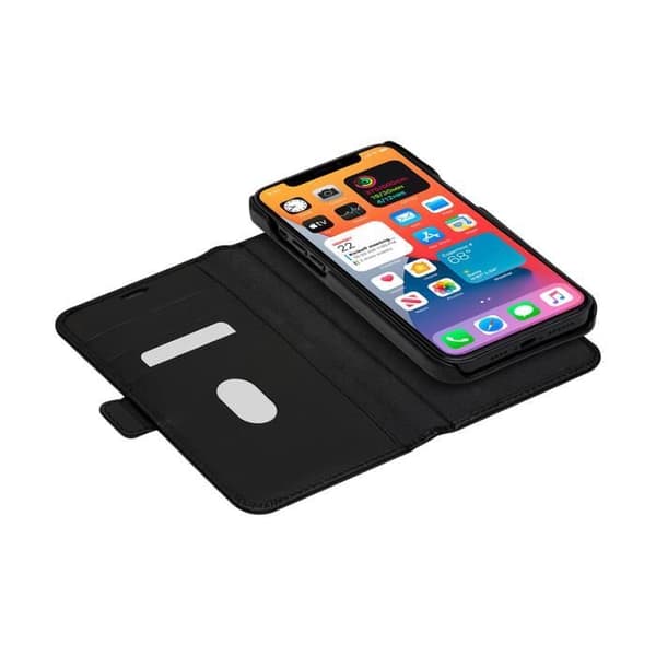 Étui Folio 2 i 1 - DBRAMANTE1928 - Lynge - iPhone 12/12 Pro - Svart Läder - Qi trådlös laddning