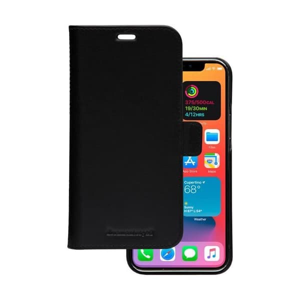 Étui Folio 2 i 1 - DBRAMANTE1928 - Lynge - iPhone 12/12 Pro - Svart Läder - Qi trådlös laddning