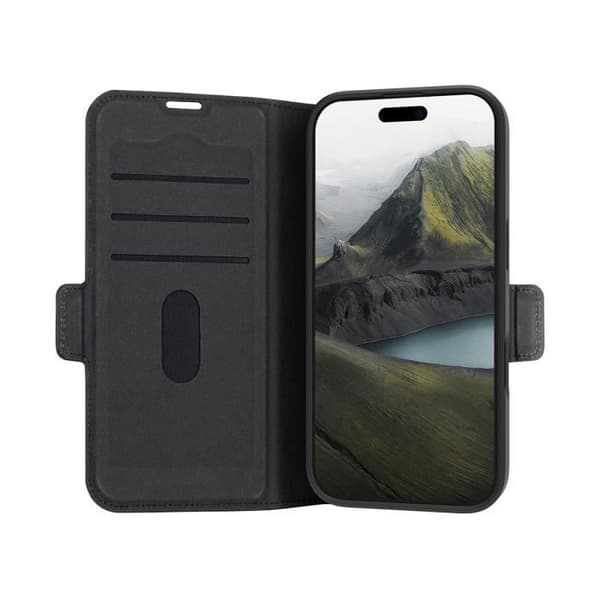 Étui Folio - DBRAMANTE1928 - iPhone 16 Pro - Svart Läder - Ställfunktion - Kortplatser