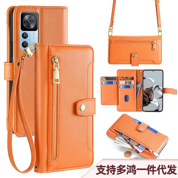 INF Redmi Note  telefonpungetaske - Orange med lang skulderrem og håndledsrem Model 1