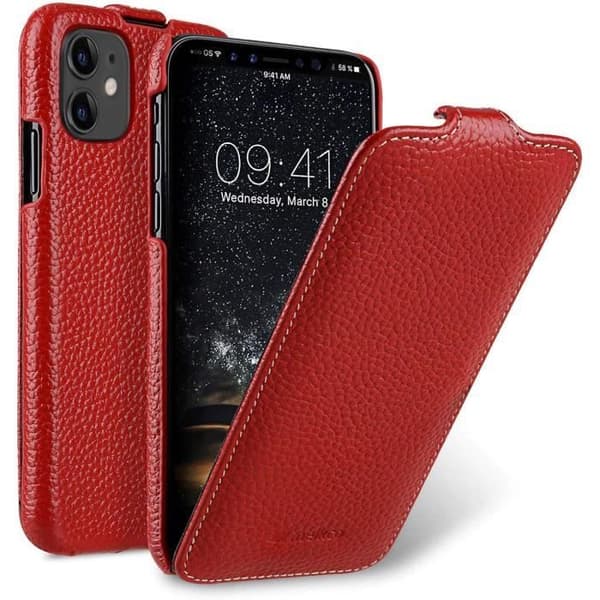 Fodral med lock för iPhone 11 6,1 i röd läder MELCKO