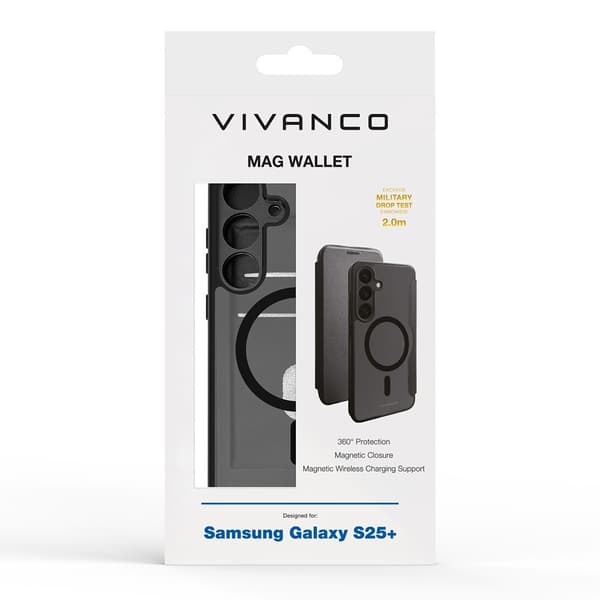 Vivanco Samsung Galaxy S25 Plus Kotelo Mag Wallet Musta