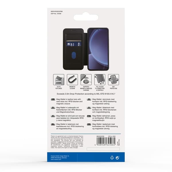 Vivanco Samsung Galaxy S25 Plus Kotelo Mag Wallet Musta