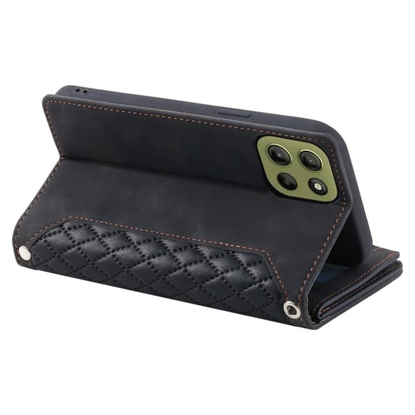 SKALO Motorola Moto G15 4G Style 005 Big Wallet Quiltat Lompakkokotelo - Musta