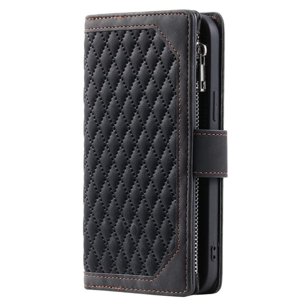 SKALO Motorola Moto G15 4G Style 005 Big Wallet Quiltat Lompakkokotelo - Musta