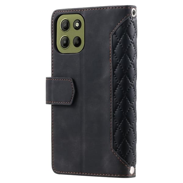 SKALO Motorola Moto G15 4G Style 005 Big Wallet Quiltat Lompakkokotelo - Musta