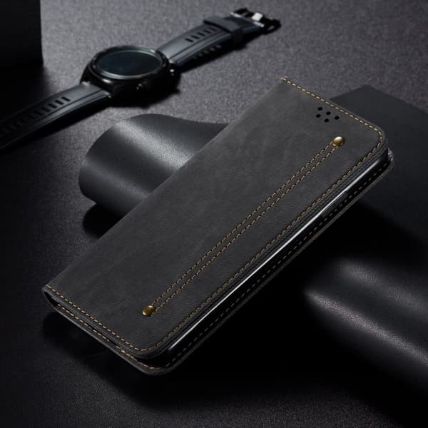 SKALO OnePlus 13 Jeans Lompakkokotelo - Musta