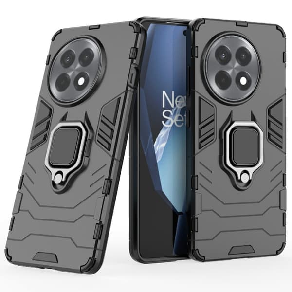 SKALO OnePlus 13R Armor Metallring Suojakuori - Musta