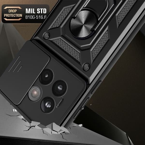 SKALO OnePlus 13R Armor Metallring Kameraslider Skal - Svart